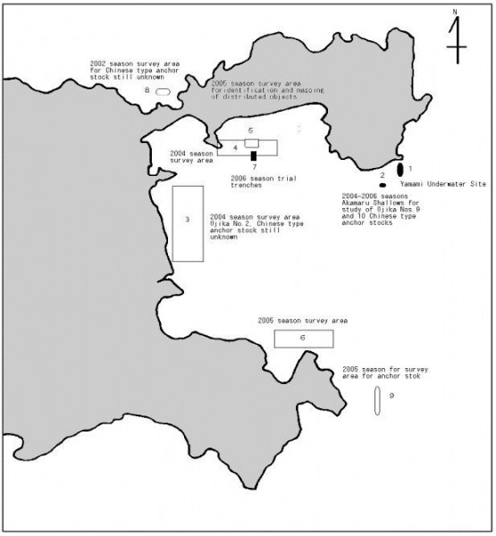 Yamami Underwater Site, Survey Areas and Location of Trial Trenches at Maekata Bay