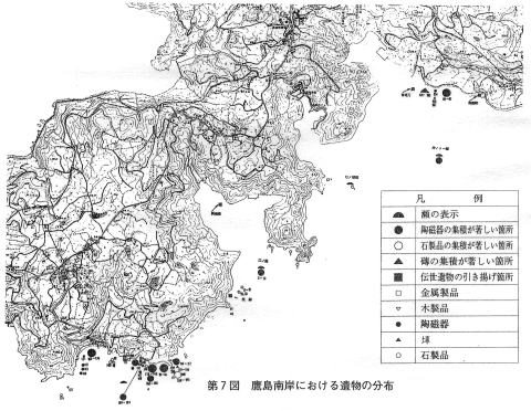 鷹島南岸における遺物の分布